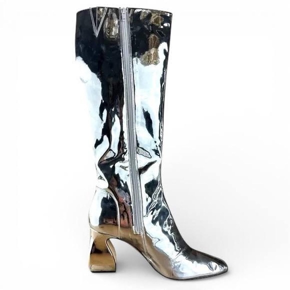 NEW (no box) Gianni Bini Rylee Mirror Metallic tall silver boots - Picture 3 of 15